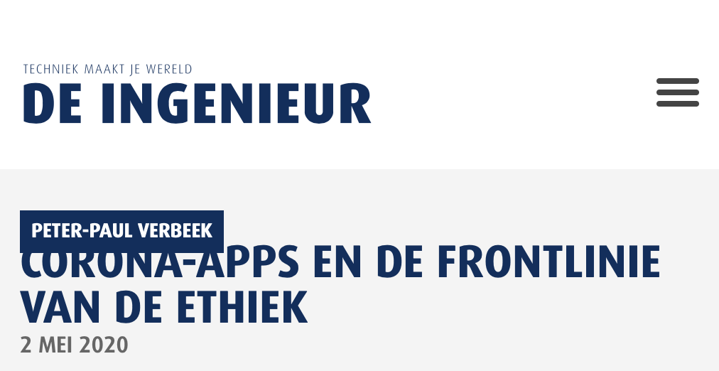 (Dutch:) Column: Corona-apps en de frontlinie van de ethiek – Peter ...